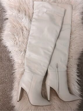 Aldo Off-White Over-the-Knee Pointed-Toe Boots